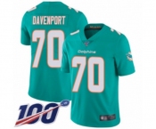 Men's Miami Dolphins #70 Julie'n Davenport Aqua Green Team Color Vapor Untouchable Limited Player 100th Season Football Jersey