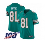 Men's Miami Dolphins #81 Durham Smythe Aqua Green Alternate Vapor Untouchable Limited Player 100th Season Football Jersey