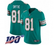 Men's Miami Dolphins #81 Durham Smythe Aqua Green Alternate Vapor Untouchable Limited Player 100th Season Football Jersey