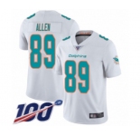 Men's Miami Dolphins #89 Dwayne Allen White Vapor Untouchable Limited Player 100th Season Football Jersey