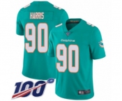 Men's Miami Dolphins #90 Charles Harris Aqua Green Team Color Vapor Untouchable Limited Player 100th Season Football Jersey