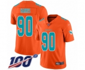 Men's Miami Dolphins #90 Charles Harris Limited Orange Inverted Legend 100th Season Football Jersey