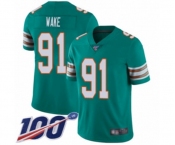 Men's Miami Dolphins #91 Cameron Wake Aqua Green Alternate Vapor Untouchable Limited Player 100th Season Football Jersey