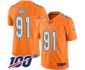 Men's Miami Dolphins #91 Cameron Wake Limited Orange Rush Vapor Untouchable 100th Season Football Jersey