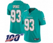 Men's Miami Dolphins #93 Akeem Spence Aqua Green Team Color Vapor Untouchable Limited Player 100th Season Football Jersey