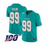 Men's Miami Dolphins #99 Jason Taylor Aqua Green Team Color Vapor Untouchable Limited Player 100th Season Football Jersey