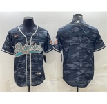 Men's Miami Dolphins Blank Gray Camo With Patch Cool Base Stitched Baseball Jersey