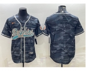 Men's Miami Dolphins Blank Gray Camo With Patch Cool Base Stitched Baseball Jersey