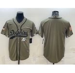 Men's Miami Dolphins Blank Olive Salute to Service Cool Base Stitched Baseball Jersey