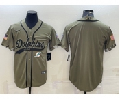 Men's Miami Dolphins Blank Olive Salute to Service Cool Base Stitched Baseball Jersey