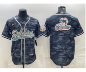 Men's Miami Dolphins Gray Camo Team Big Logo With Patch Cool Base Stitched Baseball Jersey