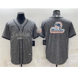 Men's Miami Dolphins Gray Team Big Logo With Patch Cool Base Stitched Baseball Jersey