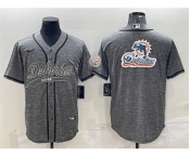 Men's Miami Dolphins Gray Team Big Logo With Patch Cool Base Stitched Baseball Jersey