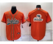 Men's Miami Dolphins Orange Team Big Logo With Patch Cool Base Stitched Baseball Jersey