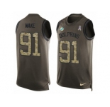 Men's Nike Miami Dolphins #91 Cameron Wake Limited Green Salute to Service Tank Top NFL Jersey