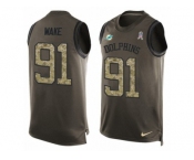 Men's Nike Miami Dolphins #91 Cameron Wake Limited Green Salute to Service Tank Top NFL Jersey