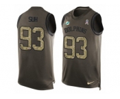 Men's Nike Miami Dolphins #93 Ndamukong Suh Limited Green Salute to Service Tank Top NFL Jersey