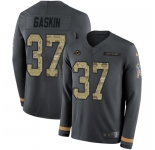Nike Dolphins #37 Myles Gaskin Anthracite Salute to Service Men's Stitched NFL Limited Therma Long Sleeve Jersey