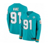 Nike Miami Dolphins #91 Cameron Wake Limited Aqua Therma Long Sleeve NFL Jersey