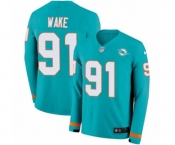Nike Miami Dolphins #91 Cameron Wake Limited Aqua Therma Long Sleeve NFL Jersey