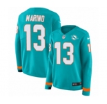 Women Nike Miami Dolphins #13 Dan Marino Limited Aqua Therma Long Sleeve NFL Jersey