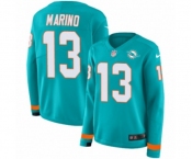 Women Nike Miami Dolphins #13 Dan Marino Limited Aqua Therma Long Sleeve NFL Jersey