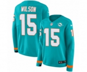 Women Nike Miami Dolphins #15 Albert Wilson Limited Aqua Therma Long Sleeve NFL Jersey
