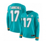 Women Nike Miami Dolphins #17 Ryan Tannehill Limited Aqua Therma Long Sleeve NFL Jersey