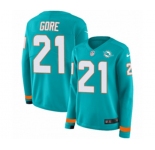 Women Nike Miami Dolphins #21 Frank Gore Limited Aqua Therma Long Sleeve NFL Jersey