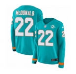 Women Nike Miami Dolphins #22 T.J. McDonald Limited Aqua Therma Long Sleeve NFL Jersey