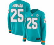 Women Nike Miami Dolphins #25 Xavien Howard Limited Aqua Therma Long Sleeve NFL Jersey