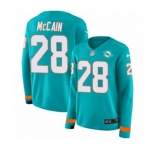 Women Nike Miami Dolphins #28 Bobby McCain Limited Aqua Therma Long Sleeve NFL Jersey