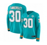 Women Nike Miami Dolphins #30 Cordrea Tankersley Limited Aqua Therma Long Sleeve NFL Jersey