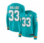 Women Nike Miami Dolphins #33 Kalen Ballage Limited Aqua Therma Long Sleeve NFL Jersey