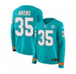 Women Nike Miami Dolphins #35 Walt Aikens Limited Aqua Therma Long Sleeve NFL Jersey
