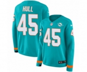 Women Nike Miami Dolphins #45 Mike Hull Limited Aqua Therma Long Sleeve NFL Jersey