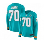 Women Nike Miami Dolphins #70 Ja'Wuan James Limited Aqua Therma Long Sleeve NFL Jersey