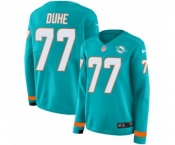 Women Nike Miami Dolphins #77 Adam Joseph Duhe Limited Aqua Therma Long Sleeve NFL Jersey