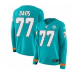 Women Nike Miami Dolphins #77 Jesse Davis Limited Aqua Therma Long Sleeve NFL Jersey