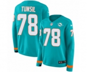 Women Nike Miami Dolphins #78 Laremy Tunsil Limited Aqua Therma Long Sleeve NFL Jersey