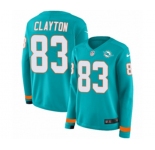 Women Nike Miami Dolphins #83 Mark Clayton Limited Aqua Therma Long Sleeve NFL Jersey