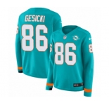 Women Nike Miami Dolphins #86 Mike Gesicki Limited Aqua Therma Long Sleeve NFL Jersey