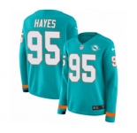 Women Nike Miami Dolphins #95 William Hayes Limited Aqua Therma Long Sleeve NFL Jersey
