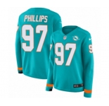 Women Nike Miami Dolphins #97 Jordan Phillips Limited Aqua Therma Long Sleeve NFL Jersey
