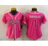 Women's Miami Dolphins #1 Tua Tagovailoa Pink With Patch Cool Base Stitched Baseball Jersey