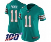 Women's Miami Dolphins #11 DeVante Parker Aqua Green Alternate Vapor Untouchable Limited Player 100th Season Football Jersey