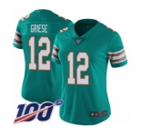 Women's Miami Dolphins #12 Bob Griese Aqua Green Alternate Vapor Untouchable Limited Player 100th Season Football Jersey
