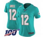 Women's Miami Dolphins #12 Bob Griese Aqua Green Team Color Vapor Untouchable Limited Player 100th Season Football Jersey