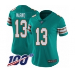 Women's Miami Dolphins #13 Dan Marino Aqua Green Alternate Vapor Untouchable Limited Player 100th Season Football Jersey