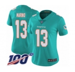 Women's Miami Dolphins #13 Dan Marino Aqua Green Team Color Vapor Untouchable Limited Player 100th Season Football Jersey